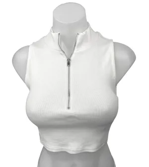 Zara White Ribbed Knit Turtleneck Half Zip Sleeveless Sweater Vest Top Size M thumbnail 1