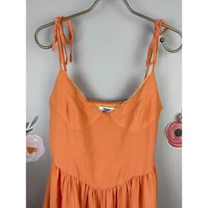 Tiger Mist Orange Bijou Fitted Mini Tie Strap Mini Tiered Dress - Size - Medium thumbnail 6