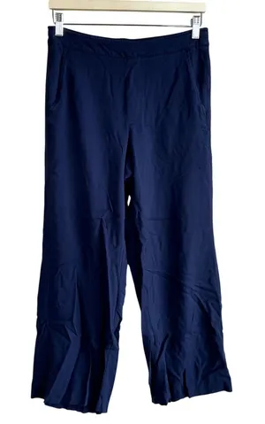 Old Navy flat front elastic waist pull‎ on wide leg pants women's M navy rayon thumbnail 1