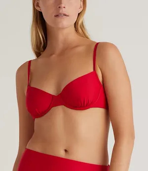 NWOT Quince Women's Italian Demi Bikini Top Red Size L thumbnail 1