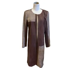 Calvin Klein Plaid Suede Jacket Topper Trench Coat Lined Preppy Brown Tan thumbnail 3