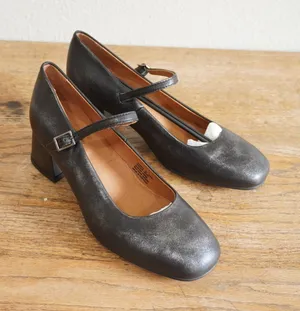 Miz Mooz Gabbie‎ Black Metallic Leather Mary Jane Block Heel Pumps Shoes Size 38 thumbnail 1