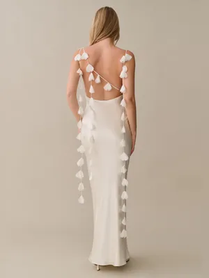 NWT Few Moda Ingrid Dress size Small S Ivory Cream silky ruffle maxi o.p.t cowl thumbnail 2