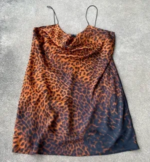 Zara Animal Print Satin Slip Top Dress New Womens Large Brown thumbnail 1