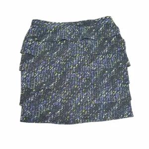 Tory Burch Silk Tiered‎ Ruffle Mini Skirt Abstract Print Purple Yellow Size 8 thumbnail 2