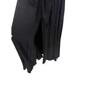 Free People Black Plunge Open Back‎ Maxi Dress Tie Waist High Slit Gown US 2 thumbnail 6