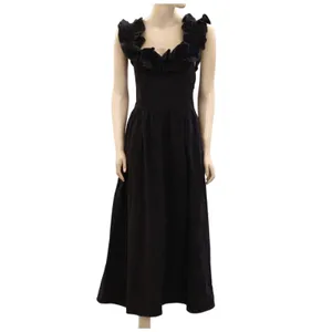 Free People $108 Ruffle It Up Black Midi Dress On or Off Shoulder Back Bow M thumbnail 3