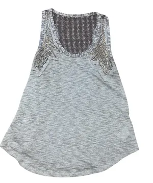 Miss Me Beaded Gray Tank Size Medium thumbnail 1