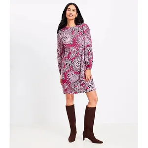LOFT Petites Magenta Floral Paisley Ruffle Mini Dress 2P NWT Long Sleeve thumbnail 4