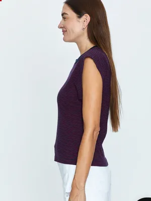 PISTOLA Marina Wide Shoulder Muscle‎ Tee Mariner’s Stripe Navy Blue and Red XS thumbnail 8