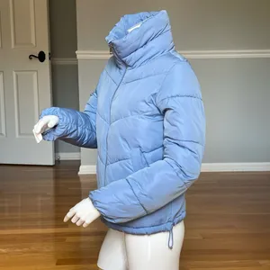 Stradivarius Women’s Light Blue Puffer Jacket XS High Neck Quilted Full Zip thumbnail 2