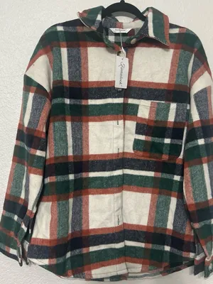 Plaid Teddy Jacket in Cream, Green & Rust Size M thumbnail 1