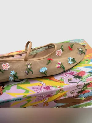New Jeffrey Campbell Floral Mesh‎ Flats Dancer Ballet Shoes in Natural Tan Multi thumbnail 4