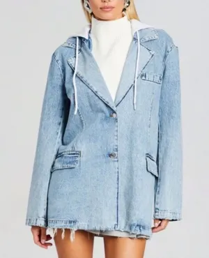 SER.O.YA Lawrence Denim Blazer Hoodie Jacket Size S thumbnail 1