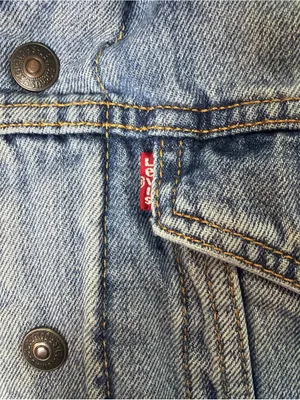Levi's Sherpa Lined Blue denim Trucker Jacket Button Snap Closure S thumbnail 6