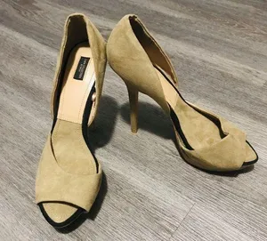 Zara Basic Open Toe Neutral Suede Stiletto Heels Size 40/ 9.5 thumbnail 1