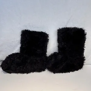 Black Shaggy Faux Fur Boot Covers Rave Festival Monster Leg Warmers Tinsel m/l‎ thumbnail 4