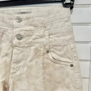 Zara High Rise Double Waist Beige Jeans Sz 0 Straight Leg Animal Print Splotchy thumbnail 5