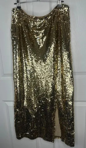 GB Skirt Sequin Pencil Midi XL Gold Side Slit Holiday Party thumbnail 1