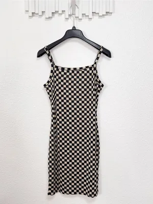 Miss Sparkling Black Cream Checkerboard Cami Mini Dress Y2K thumbnail 6