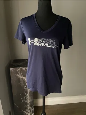 Under Armour Navy Short Sleeve V-Neck Logo Tee thumbnail 4