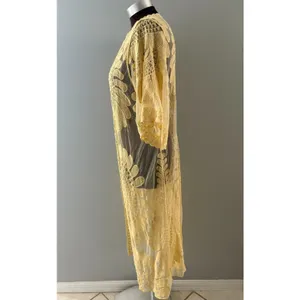 Rebellion Again Lace Duster Small Creamy Yellow Sheer Kimono Romantic Coquette * thumbnail 3