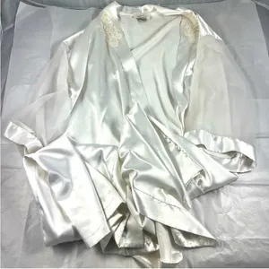 Dentelle LG silky white bathroom robe thumbnail 2