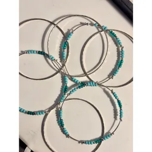 Silver & Turquoise Beaded Bangle Bracelets Set Of 6 thumbnail 3