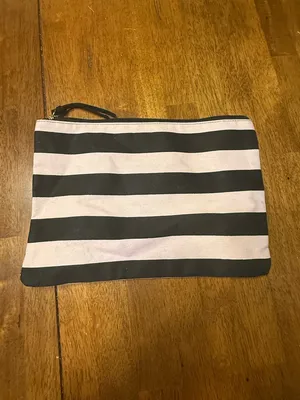 Victoria's Secret Pink and Black Striped Cosmetic Pouch thumbnail 2