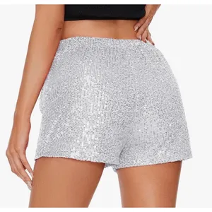NWOT‎ Silver Sequin Shorts Elastic Waist Party Club Festival Pockets Small thumbnail 2
