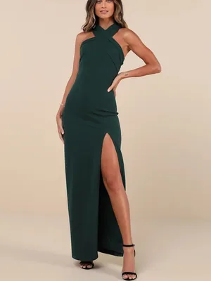 NWT Lulus Head to Cocktail Hour Emerald Green Halter Neck Maxi Dress Size XS thumbnail 10