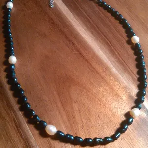 Freshwater Pearl and Green Pearl Stainless Steel Necklace (18 Inch) thumbnail 2