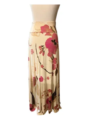 Agnes & Dora Floral Faux Wrap Maxi Skirt Cream Pink Small Stretch Holiday Boho thumbnail 2