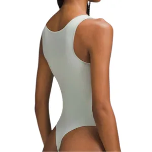 Lululemon S Jade Gray Wundermost Ultra Soft Nulu Square Neck Sleeveless Bodysuit thumbnail 3