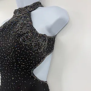 Y2K Beaded Halter Prom Dress Sz 0 Open Back Glam Vampy Gala Formal Full Length thumbnail 6