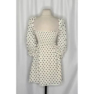 REFORMATION Zaria Dress Portofino Polka Dot Black White Smocked Mini Dress XS thumbnail 9