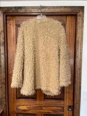 Unbranded Beige Shaggy Faux Fur Coat Open Front Plush Long Sleeve Jacket O/S thumbnail 4