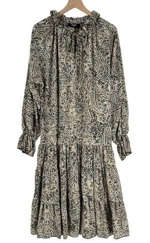 OPT Boho‎ Paisley Print Long Sleeve Tiered Midi Dress Peasant Prairie Ruffle M thumbnail 1