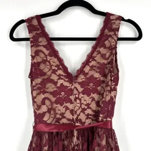 Windsor Lace Cocktail Dress Womens S Burgundy Floral Satin Tie‎ Homecoming NWT thumbnail 3