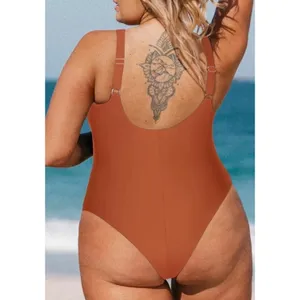 Cupshe Women Burnt Orange Mesh V-Neck One-Piece Swimsuit DGA12E3D001JJ 1X NWT thumbnail 2