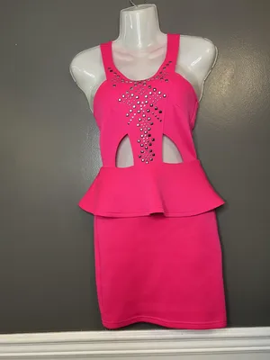 Charlotte Russe Dress Womens XS Pink Cutout Peplum Studded Bodycon Mini Tank thumbnail 2