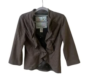 Anthropologie jacket by Tabitha ruffle accent wool blend 3:4 sleeve sz 4 thumbnail 1