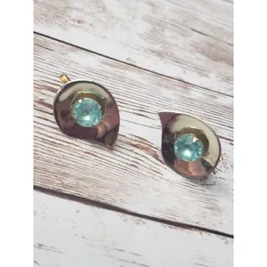 Vintage Screw On Earrings - Teardrop Shape with Turquoise Tone Gem thumbnail 3