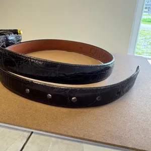 Joan & David Brown Croc Embossed Calfskin Leather Belt Size M Gold Buckle USA thumbnail 3