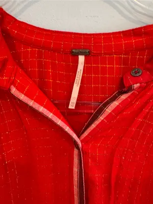 Free People Yarn Dye Lurex Tunic Top Boho Stripe Red Orange XS thumbnail 5