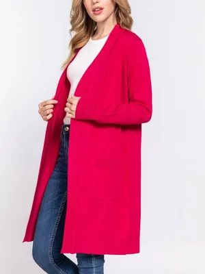 NWT Long Sleeve Open Sweater Cardigan Fuschia Size Medium thumbnail 2