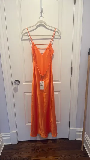 ZARA Orange Satin Dress thumbnail 3
