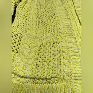 A by ANTHROPOLOGIE Cable Knit Yellow- White CARDIGAN, 73% Cotton, Size M/L thumbnail 2