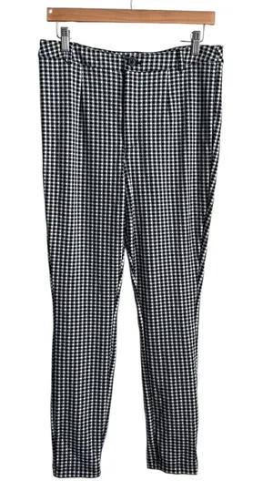 Anthropologie Maeve Gingham High Rise Ankle Trousers Black White Size 10 thumbnail 1