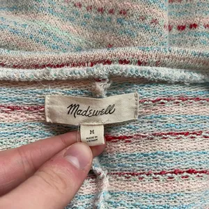 Madewell Puff Sleeve Textured Cream & Multicolor Striped Knit Top thumbnail 9